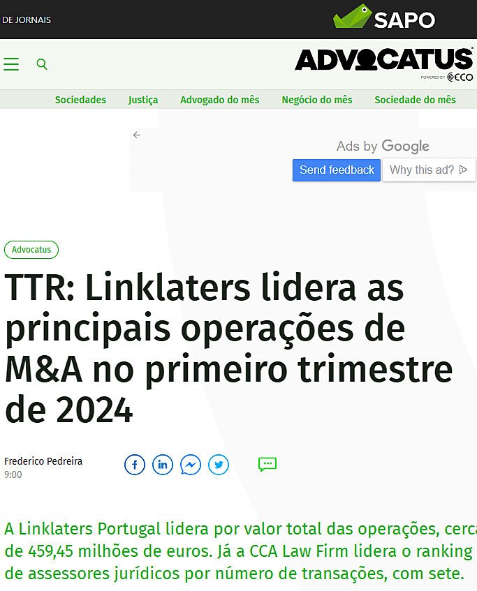 TTR: Linklaters lidera as principais operaes de M&A no primeiro trimestre de 2024